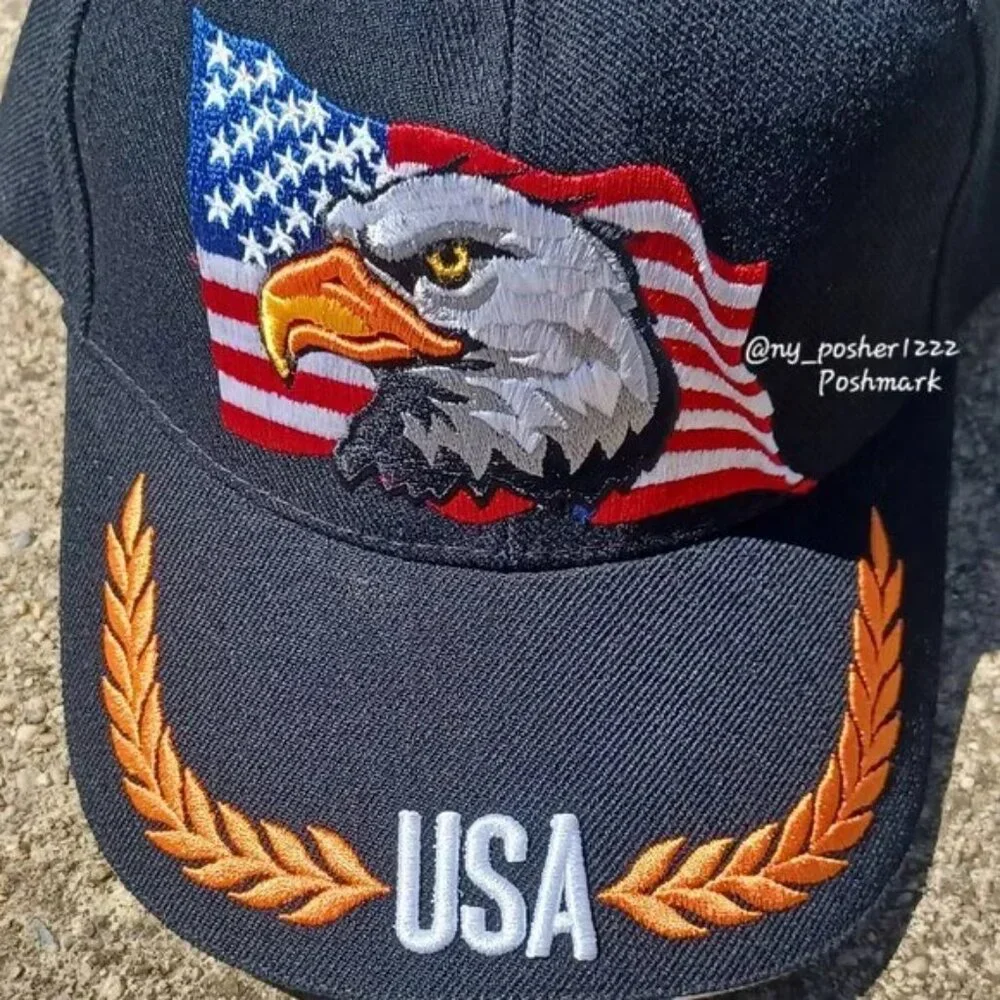𝗨𝗦𝗔 Eagle Flag 𝖦𝖮𝖣 𝖡𝖫𝖤𝖲𝖲 𝖴𝖲𝖠 🇺🇸 Baseball Cap Black